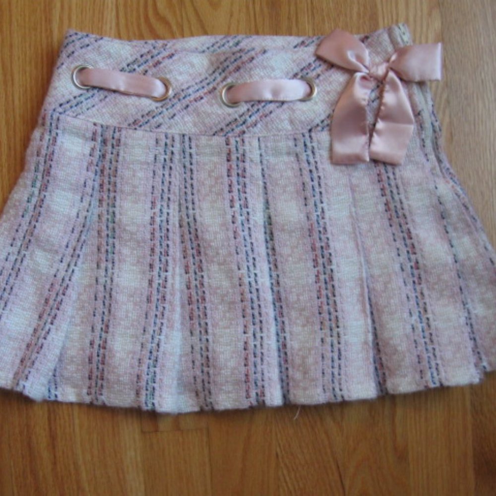 MARY KATE & ASHLEY GIRL'S SIZE 7 PINK & IVORY STRIPED PLEATED SHORT SKIRT